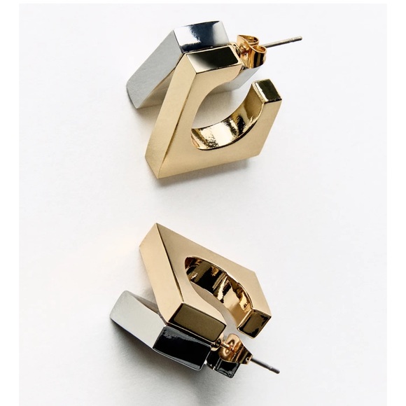 New in Box - NWT Zara Double Square Earrings GOLD / SILVER | 1011/210/881 - Picture 9 of 11